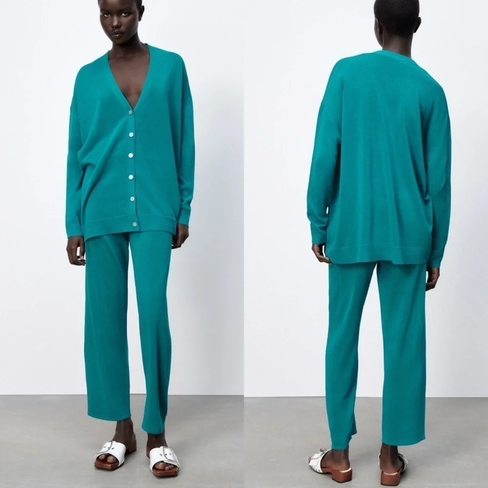 NEW Zara Straight Leg Linen Blend Knit Pants in Size Small‎
